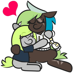 Size: 4304x4360 | Tagged: safe, artist:threetwotwo32232, imported from derpibooru, oc, oc:bright side, earth pony, pony, clothes, female, hoodie, hug, mare, simple background, transparent background