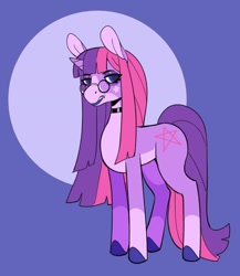 Size: 1135x1310 | Tagged: safe, artist:scarfyace, imported from derpibooru, twilight sparkle, unicorn, alternate design, alternate hairstyle, choker, glasses, goth, hooves, markings, redesign, snarling, unicorn twilight