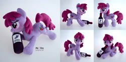 Size: 2400x1186 | Tagged: safe, artist:meplushyou, imported from derpibooru, berry punch, berryshine, pony, bottle, irl, photo, plushie, solo