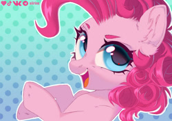 Size: 600x425 | Tagged: safe, artist:eiirine, imported from derpibooru, pinkie pie, earth pony, pony, bust, cute, diapinkes, ear fluff, female, mare, open mouth, portrait, solo