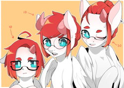 Size: 4093x2894 | Tagged: safe, artist:sugarelement, imported from derpibooru, oc, oc:red cherry, pegasus, pony, age progression, glasses