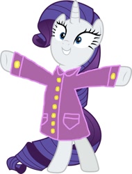 Size: 624x819 | Tagged: safe, artist:kookaman25, artist:stevenpepi, imported from derpibooru, rarity, pony, unicorn, fake it 'til you make it, bipedal, clothes, raincoat, simple background, solo, white background