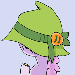 Size: 900x900 | Tagged: safe, artist:omelettepony, pony, bits, female, hat, hiding, mare, simple background, smiling