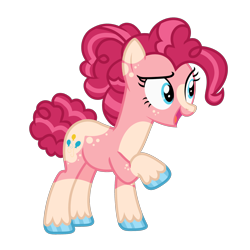 Size: 1280x1280 | Tagged: safe, artist:transjoestar, imported from twibooru, pinkie pie, earth pony, pony, blaze (coat marking), colored hooves, image, open mouth, png, raised hoof, redesign, simple background, solo, standing, transparent background, unshorn fetlocks