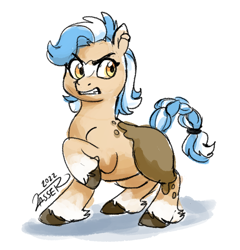 Size: 1200x1250 | Tagged: safe, artist:lasserland, imported from derpibooru, oc, oc only, oc:sdrow land, earth pony, pony, angry, braided tail, ear piercing, earring, jewelry, mud, piercing, ponysona, simple background, solo, tail, unshorn fetlocks, white background