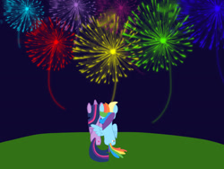 Size: 1280x960 | Tagged: safe, artist:twidasherboop, imported from derpibooru, rainbow dash, twilight sparkle, alicorn, pegasus, pony, female, fireworks, hug, lesbian, shipping, simple background, twidash, twilight sparkle (alicorn), winghug, wings
