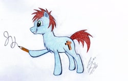 Size: 2910x1846 | Tagged: safe, artist:lennystendhal13, imported from derpibooru, oc, oc only, oc:blue hooves, earth pony, pony, male, simple background, solo, stallion, traditional art, white background