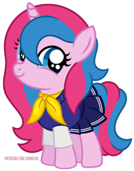 Size: 700x894 | Tagged: safe, artist:jennieoo, imported from derpibooru, oc, oc:star sparkle, pony, unicorn, clothes, cute, female, filly, foal, happy, looking at you, ribbon, school uniform, show accurate, simple background, skirt, smiling, smiling at you, solo, transparent background, vector