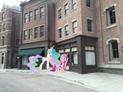 Size: 1920x1440 | Tagged: safe, artist:90sigma, artist:mlplover94, imported from derpibooru, princess cadance, princess celestia, alicorn, pony, california, crown, female, hoof shoes, irl, jewelry, los angeles, mare, photo, ponies in real life, regalia