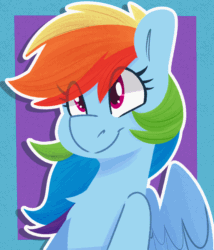 Size: 1200x1400 | Tagged: safe, artist:modularpon, imported from derpibooru, rainbow dash, pegasus, pony, animated, blushing, chest fluff, floppy ears, loop, perfect loop, solo