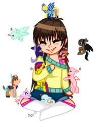 Size: 692x852 | Tagged: safe, artist:kat-the-true-kitkat, imported from derpibooru, oc, oc only, human, pegasus, pony, unicorn, base used, eyes closed, horn, hug, micro, pegasus oc, simple background, sitting, sleeping, smiling, unicorn oc, white background, wings