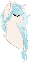 Size: 577x1018 | Tagged: safe, artist:kat-the-true-kitkat, imported from derpibooru, oc, oc only, pony, unicorn, braid, bust, commission, eyes closed, female, horn, mare, simple background, solo, transparent background, unicorn oc, ych result