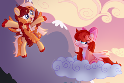 Size: 2500x1677 | Tagged: safe, artist:thatonefluffs, imported from derpibooru, oc, oc:honeybuns, oc:plushie picnic, pegasus, pony, present