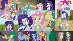 Size: 1280x720 | Tagged: safe, edit, edited screencap, editor:quoterific, imported from derpibooru, screencap, applejack, fluttershy, pinkie pie, rainbow dash, rarity, sunset shimmer, twilight sparkle, equestria girls, equestria girls series, forgotten friendship, legend of everfree, rainbow rocks, rollercoaster of friendship, blushing, cute, dashabetes, diapinkes, happy, jackabetes, raribetes, shimmerbetes, shrunken pupils, shyabetes, twiabetes