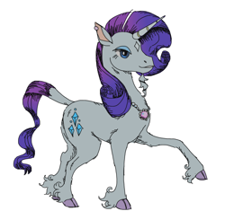 Size: 1280x1252 | Tagged: safe, artist:mpregnaruto, imported from derpibooru, rarity, classical unicorn, pony, unicorn, butt, cloven hooves, coat markings, ear piercing, facial hair, facial markings, goatee, jewelry, leonine tail, necklace, piercing, plot, redesign, simple background, solo, star (coat marking), unshorn fetlocks, white background