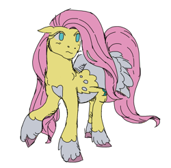 Size: 1168x1146 | Tagged: safe, artist:mpregnaruto, imported from derpibooru, fluttershy, pegasus, pony, coat markings, colored sketch, colored wings, redesign, simple background, sketch, socks (coat markings), solo, white background, wings