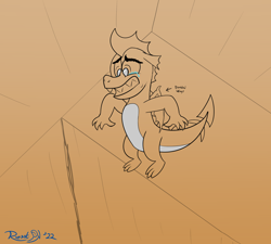 Size: 2000x1800 | Tagged: safe, artist:rupertbluefox, derpibooru exclusive, imported from derpibooru, garble, dragon, series:natg rupert 22, atg 2022, dichromatic, limited palette, male, newbie artist training grounds, scared, sketch, solo, tears of fear, teary eyes, teenaged dragon, teeth, wings