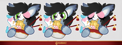 Size: 2124x784 | Tagged: safe, artist:kez, imported from derpibooru, oc, oc only, oc:starskipper, bat pony, pony, bat pony oc, bowl, chopsticks, eating, eyes closed, eyes open, food, noodles, one eye closed, ramen, solo