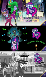 Size: 1280x2160 | Tagged: safe, imported from derpibooru, mane-iac, masked matter-horn, queen chrysalis, rarity, sci-twi, sunset shimmer, twilight sparkle, human, equestria girls, detective rarity, equestria girls-ified, female, noir, power ponies