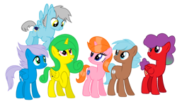 Size: 1280x751 | Tagged: safe, artist:stack-of-cookies, imported from derpibooru, oc, oc only, oc:feather fluff, oc:flutter pop, oc:marshmallow moon, oc:mashmallow shine, oc:sapphire twirl, oc:silver twirl, earth pony, pegasus, pony, unicorn, base used, female, mare, simple background, transparent background