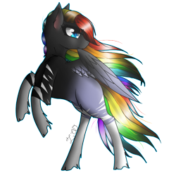 Size: 676x664 | Tagged: safe, artist:kat-the-true-kitkat, imported from derpibooru, oc, oc only, pegasus, pony, female, looking back, mare, multicolored hair, pegasus oc, rainbow hair, signature, simple background, solo, transparent background, wings