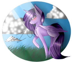 Size: 657x571 | Tagged: safe, artist:kat-the-true-kitkat, imported from derpibooru, oc, oc only, alicorn, pony, alicorn oc, chest fluff, female, horn, mare, outdoors, raised hoof, simple background, smiling, solo, transparent background, wings