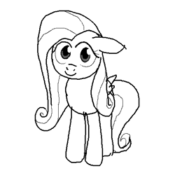 Size: 508x501 | Tagged: safe, artist:ayellowhorse, derpibooru exclusive, imported from derpibooru, fluttershy, pegasus, pony, cute, daaaaaaaaaaaw, female, looking at you, monochrome, mouse drawing, shyabetes, simple background, sketch, solo, standing, white background