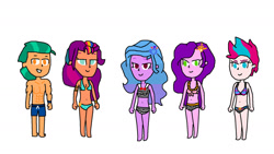 Size: 1280x720 | Tagged: safe, artist:prabowomuhammad23, imported from derpibooru, hitch trailblazer, izzy moonbow, pipp petals, sunny starscout, zipp storm, human, equestria girls, clothes, equestria girls-ified, g5, g5 to equestria girls, generation leap, swimsuit