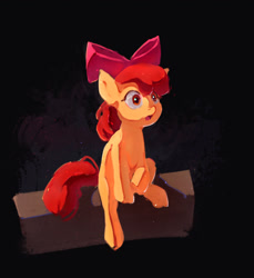 Size: 1658x1807 | Tagged: safe, artist:inkhooves, imported from derpibooru, apple bloom, earth pony, pony, black background, female, filly, foal, log, simple background, sitting, solo