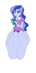 Size: 1100x2200 | Tagged: safe, imported from derpibooru, princess luna, human, equestria girls, barefoot, base used, belt, clothes, eyeshadow, feet, female, fetish, foot fetish, foot focus, looking at you, makeup, pants, shirt, simple background, smiling, soles, solo, toes, transparent background, vector, vice principal luna