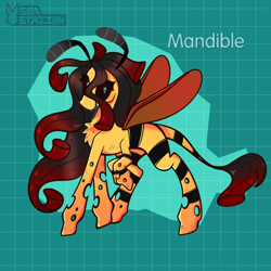 Size: 2000x2000 | Tagged: safe, artist:seasemissary, imported from derpibooru, oc, oc:mandible, changepony, hybrid, interspecies offspring, magical lesbian spawn, offspring, parent:queen chrysalis, parent:sunset shimmer, solo