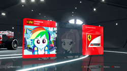 Size: 1920x1080 | Tagged: safe, imported from derpibooru, rainbow dash, sour sweet, human, equestria girls, brazil, ferrari, flag, formula 1, formula 1 car, game, scuderia ferrari, spain, video game