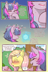 Size: 960x1440 | Tagged: safe, artist:cold-blooded-twilight, imported from derpibooru, fluttershy, spike, twilight sparkle, pegasus, pony, unicorn, cold blooded twilight, comic:cold storm, blushing, comic, dialogue, eyes closed, female, flower, flower in hair, mare, open mouth, open smile, pain, shivering, smiling, speech bubble, unicorn twilight