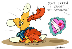 Size: 1024x695 | Tagged: safe, artist:bobthedalek, imported from derpibooru, sunburst, pony, unicorn, atg 2022, butt, coat markings, face down ass up, faceplant, heart shaped box, implied shipping, implied starburst, implied starlight glimmer, implied straight, magic, male, newbie artist training grounds, offscreen character, oof, plot, priorities, simple background, skewed priorities, socks (coat markings), solo, stallion, white background