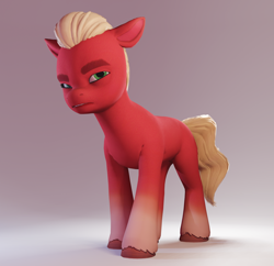 Size: 1650x1600 | Tagged: safe, artist:luminousdazzle, derpibooru exclusive, imported from derpibooru, sprout cloverleaf, earth pony, pony, 3d, 3d model, blender, blender eevee, frown, g5, green eyes, grumpy, looking at you, male, render, solo, stallion, standing, unshorn fetlocks