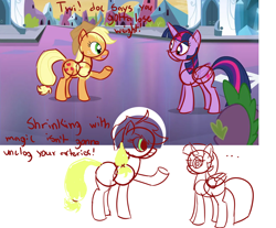 Size: 1280x1060 | Tagged: safe, artist:boxybrown, edit, edited screencap, screencap, applejack, spike, twilight sparkle, alicorn, dragon, earth pony, pony, boxybrown, crystal empire, dialogue, female, horn, mare, twilight sparkle (alicorn), wings