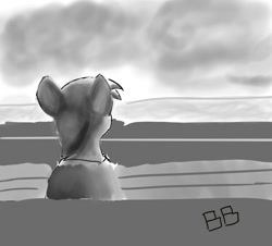 Size: 626x567 | Tagged: safe, alternate version, artist:boxybrown, oc, oc only, earth pony, pony, boxybrown, monochrome, solo