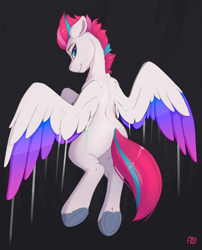 Size: 2418x3000 | Tagged: safe, artist:ailoyart, color edit, edit, imported from derpibooru, zipp storm, pegasus, pony, butt, colored, female, g5, looking at you, looking back, plot, solo, spread wings, wings