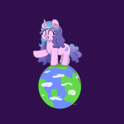 Size: 2048x2048 | Tagged: safe, artist:limitmj, imported from derpibooru, izzy moonbow, pony, unicorn, atg 2022, earth, eyes closed, g5, newbie artist training grounds, open mouth, solo