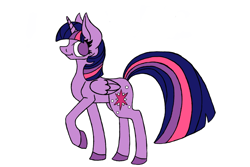 Size: 1080x720 | Tagged: safe, artist:rebepony, imported from derpibooru, twilight sparkle, alicorn, pony, no pupils, profile, raised hoof, simple background, solo, twilight sparkle (alicorn), white background