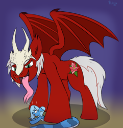 Size: 1930x2000 | Tagged: safe, artist:triksa, imported from derpibooru, oc, oc:poinsettia, oc:triksa, bat pony, lamia, original species, helmet, simple background, size difference, sketch, skull helmet, squish, stepped on, tiny, tongue out, worried