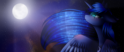 Size: 2899x1222 | Tagged: safe, artist:kat-the-true-kitkat, imported from derpibooru, princess luna, alicorn, pony, bust, female, full moon, looking up, mare, moon, solo