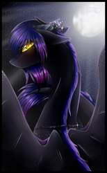 Size: 1268x2056 | Tagged: safe, artist:kat-the-true-kitkat, imported from derpibooru, oc, oc only, pony, full moon, horns, moon, night, solo, stars, wings