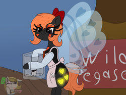Size: 1600x1200 | Tagged: safe, artist:gray star, derpibooru exclusive, imported from derpibooru, oc, oc only, oc:fairy fire, breezie, firefly (insect), hybrid, insect, apron, bartender, bow, cleaning, clothes, fairy wings, glowing, hair bow, vest, wild pegasus, wings