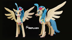Size: 1280x720 | Tagged: safe, artist:nekokevin, imported from derpibooru, princess skystar, hippogriff, my little pony: the movie, black background, commission, female, irl, looking at you, photo, plushie, simple background, solo, spread wings, wings