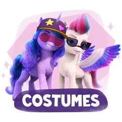 Size: 1500x1500 | Tagged: safe, imported from derpibooru, izzy moonbow, zipp storm, pegasus, pony, unicorn, amazon.com, cap, duo, duo female, female, g5, hat, heart, mare, sparkles, stars, sunglasses