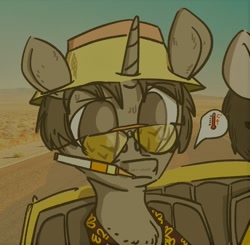 Size: 1101x1079 | Tagged: safe, imported from derpibooru, oc, pony, unicorn, cigarette, crossover, fear and loathing in las vegas, hunter s. thompson, ponified