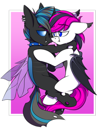 Size: 2304x2812 | Tagged: safe, artist:notetaker, imported from derpibooru, oc, oc only, oc:lance, oc:spatium ventus, bat pony, changeling, pony, blue changeling, cute, duo, heart, multicolored hair, simple background, snuggling
