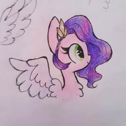 Size: 640x640 | Tagged: safe, artist:flutterberrypie, imported from derpibooru, pipp petals, pegasus, pony, accessory, chest fluff, female, g5, sketch, smiling, solo, traditional art