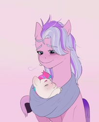 Size: 1382x1692 | Tagged: safe, artist:aztrial, imported from derpibooru, queen haven, zipp storm, pegasus, pony, adorazipp, baby, baby carrier, baby pony, baby zipp storm, bags under eyes, cradling a baby, cute, daaaaaaaaaaaw, duo, female, filly, filly zipp storm, foal, folded wings, g5, looking at someone, looking down, mare, messy mane, mother and child, mother and daughter, simple background, sleeping, smiling, three quarter view, tired, unshorn fetlocks, white background, wings, young, younger